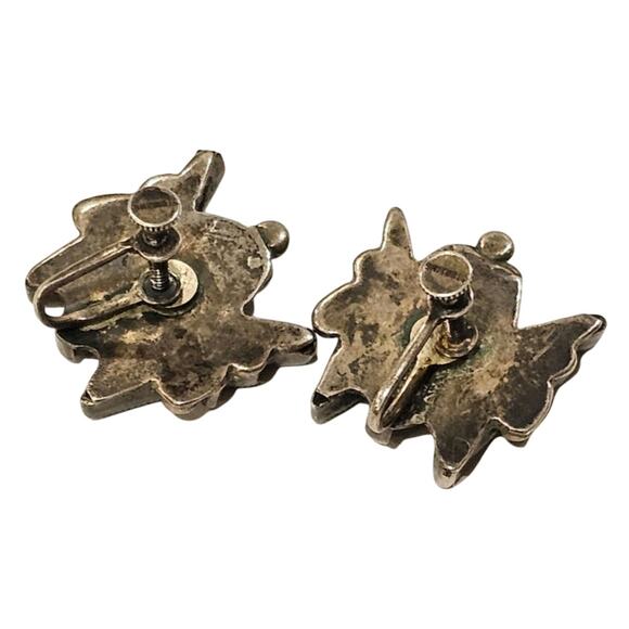 🦋 Vintage Zuni Sterling Butterfly Screwback Earrings - Inlay - Picture 3 of 3